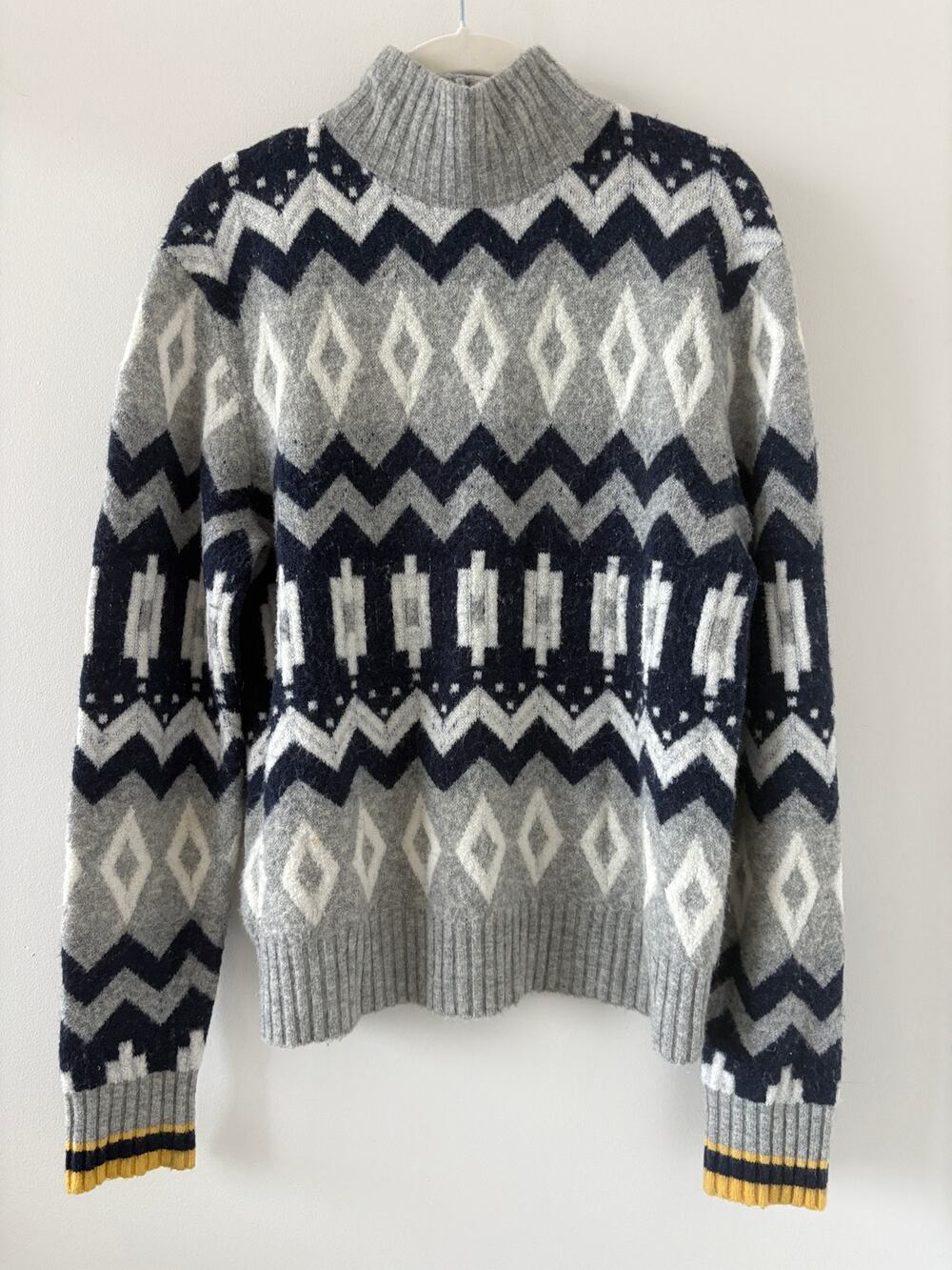 Nordic Pattern Wool Alpaca Blend Sweater Medium Grandpa Apres Ski Geometric